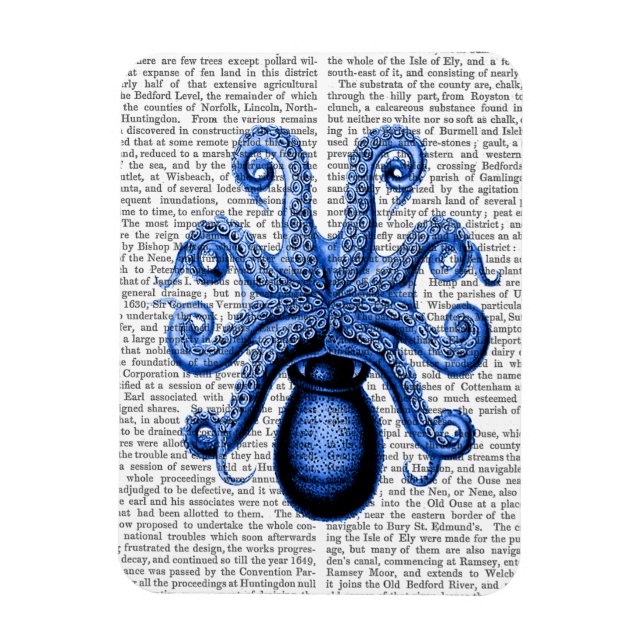 Vintage Blue Octopus 1 Undersida Magnet (Vertikal)