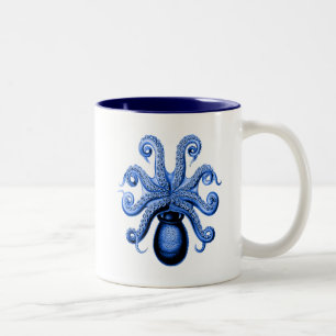 Vintage Blue Octopus 1 Undersida Två-Tonad Mugg