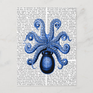 Vintage Blue Octopus 1 Undersida Vykort