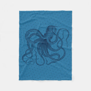 Vintage Blue Octopus & Dots Mönster Fleecefilt