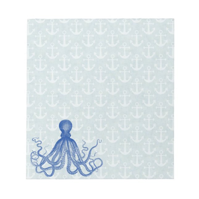 Vintage Blue Octopus med ankare Anteckningsblock (Framsida)