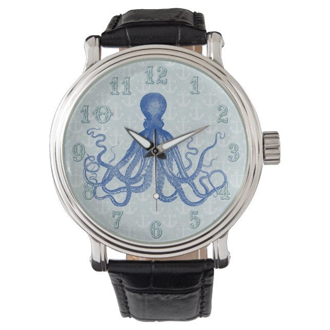 Vintage Blue Octopus med ankare Armbandsur (Framsida)