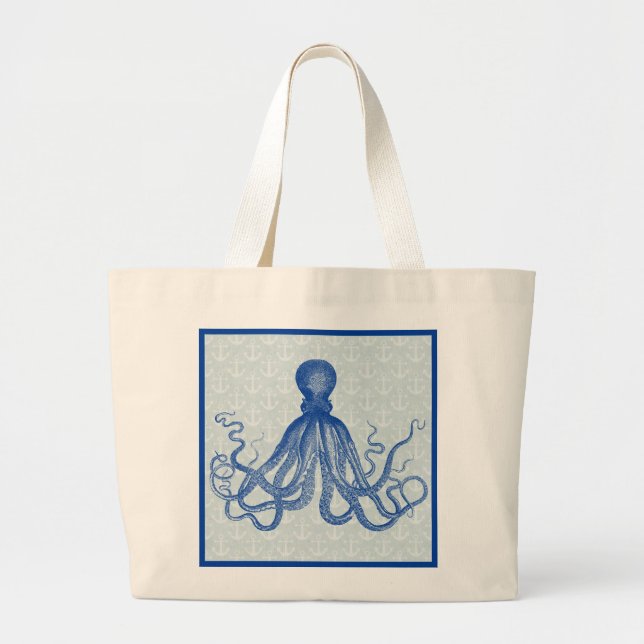 Vintage Blue Octopus med ankare Jumbo Tygkasse (Framsidan)