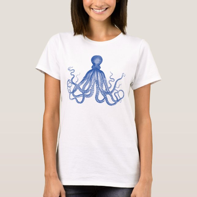 Vintage Blue Octopus Tee Shirt (Framsida)