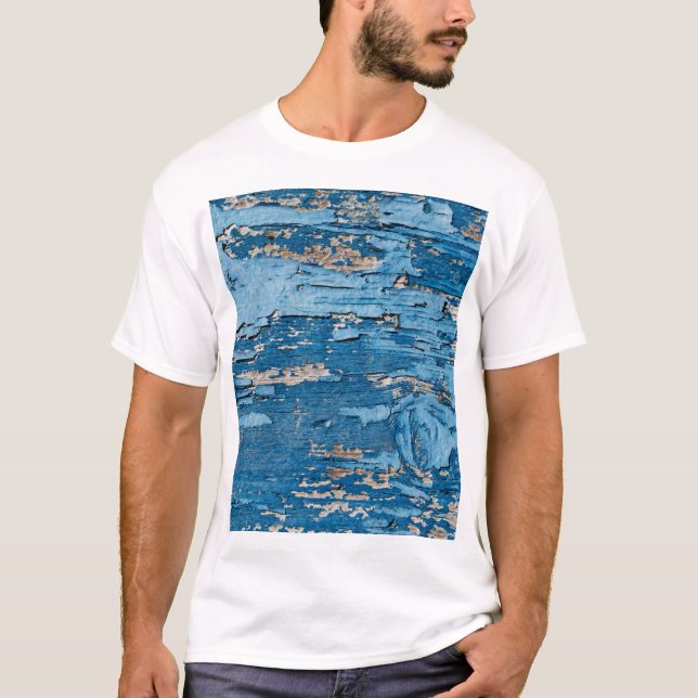 Vintage Blue: Old Wooden Struktur T Shirt (Framsida)