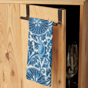 Vintage Blue Ornamental Blommönster Kökshandduk