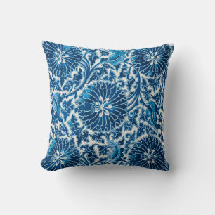 Vintage Blue Ornamental Blommönster Kudde