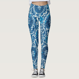 Vintage Blue Ornamental Blommönster Leggings
