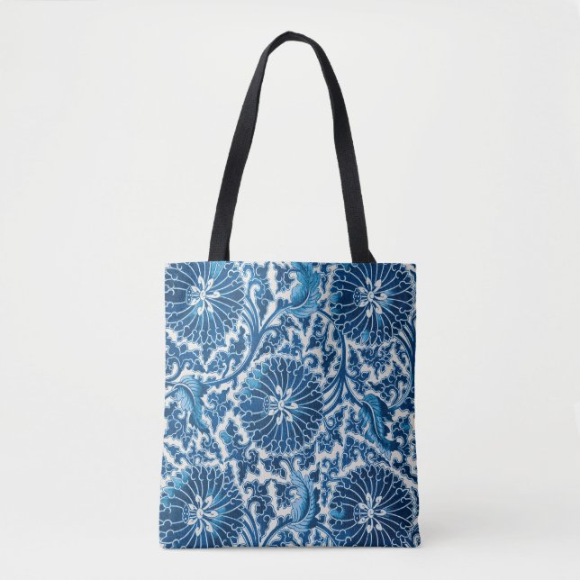 Vintage Blue Ornamental Blommönster Tygkasse (Framsida)