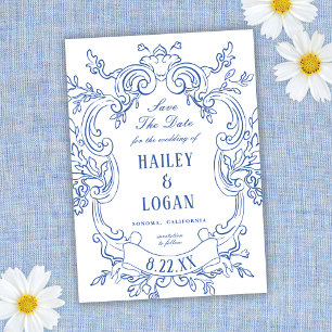 Vintage Blue Ornate Ram Bröllop spara datum Datumet