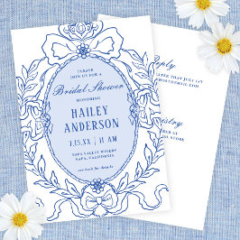 Vintage Blue Ornate Ram Möhippa Inbjudningar