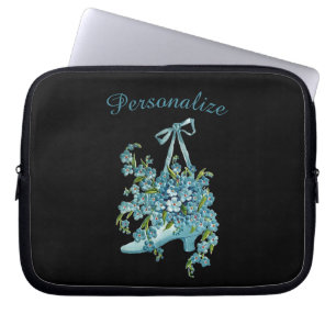 Vintage Blue Pansies in Victorian Shoe Personalize Laptop Fodral