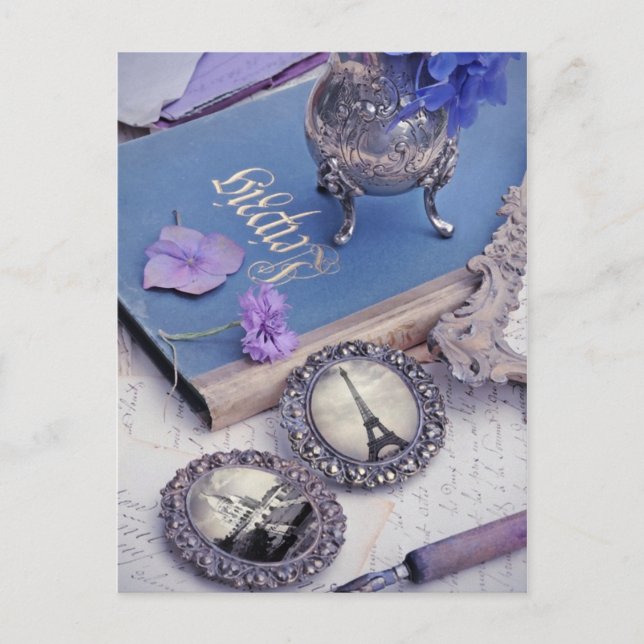 Vintage Blue Paris Photo Vykort (Framsida)