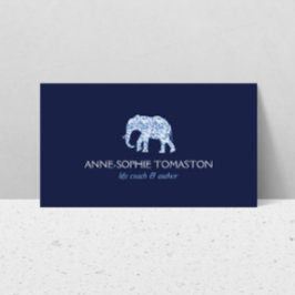 Vintage Blue Patterned Elephant Logotyp Visitkort