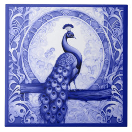 Vintage Blue Peacock Bird Art nouveau Art Deco Kakelplatta