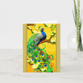 Vintage Blue Peacock Helgkort