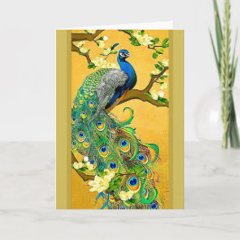 Vintage Blue Peacock Helgkort