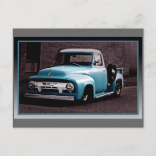 Vintage Blue Pickupa Lastbil Vykort