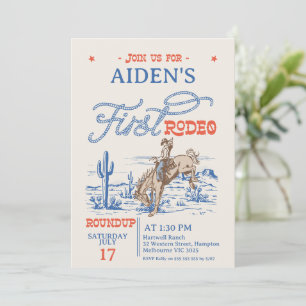 Vintage Blue Red Bronco Rodeo 1:a födelsedagen Inbjudningar