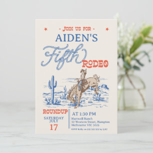 Vintage Blue Red Bronco Rodeo 5:e födelsedagen Inbjudningar