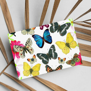 Vintage Blue Red Gult Colorful Butterflies Vykort