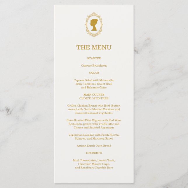 Vintage Blue Regency Cameo Bridal Shower Meny (Framsida)