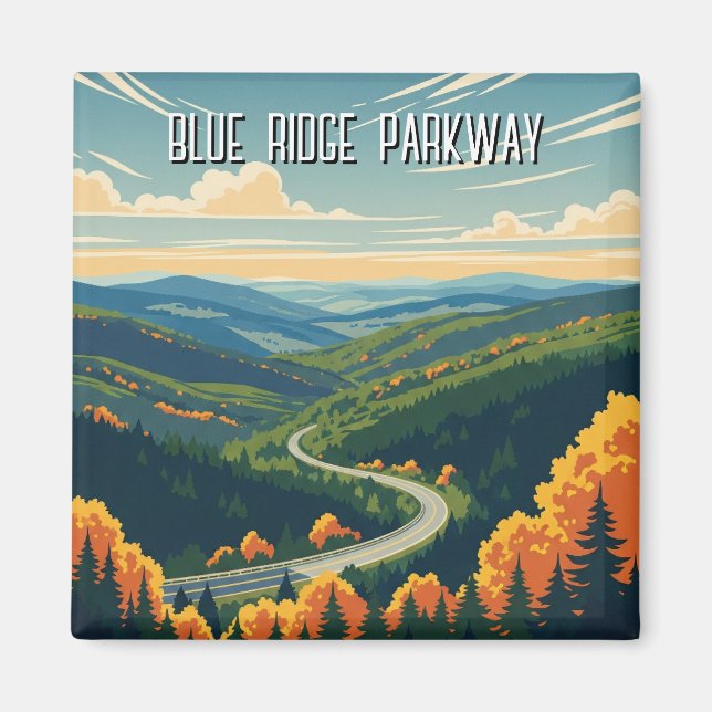 Vintage Blue Ridge Parkway Souvenir Magnet (Framsidan)