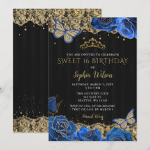 Vintage Blue Ro Black Guld Snöre Sweet 16