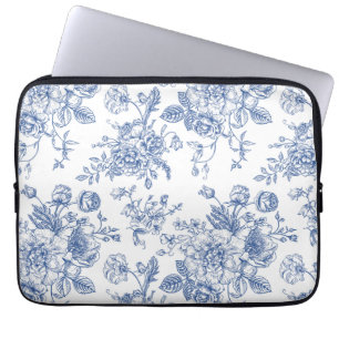 Vintage Blue Ro Blommönster Laptop Fodral