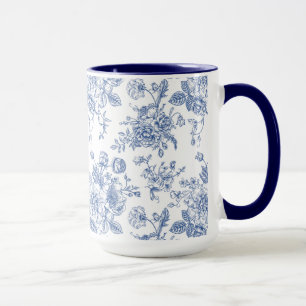Vintage Blue Ro Blommönster Mugg