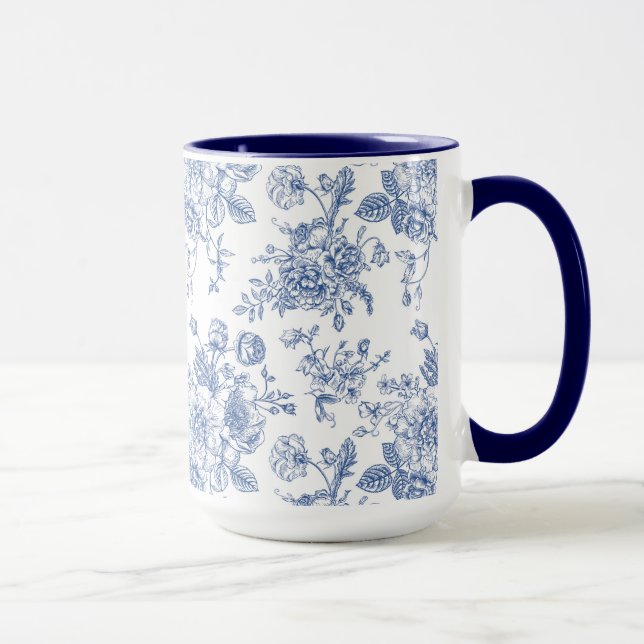 Vintage Blue Ro Blommönster Mugg (Höger)