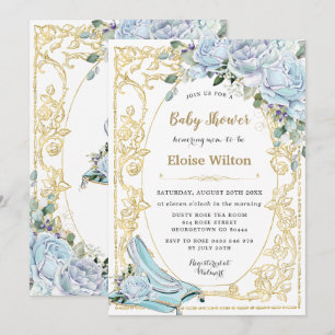 Vintage Blue Ro Guld Princess Baby Shower Inbjudningar