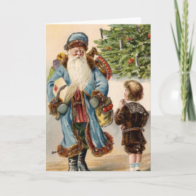 Vintage Blue Santa Helgkort (Framsida)