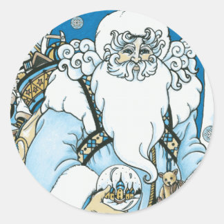 Vintage Blue Santa Sticker Runt Klistermärke