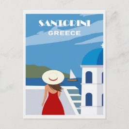 Vintage Blue Santorini Greece Grekiska Travel Woma Vykort