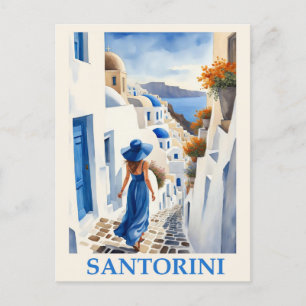 Vintage Blue Santorini Greece Grekiska Travel Woma Vykort