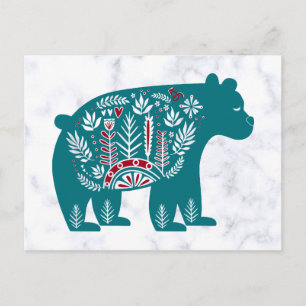 Vintage Blue Scandinavian Bear Vykort