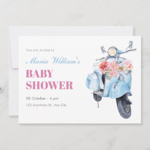 Vintage Blue Scooter Baby dusch Inbjudningar