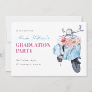 Vintage Blue Scooter studenten Inbjudningar