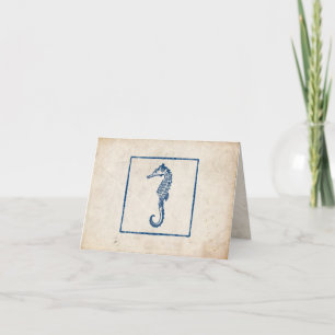 Vintage Blue Sea Horse Tackkort