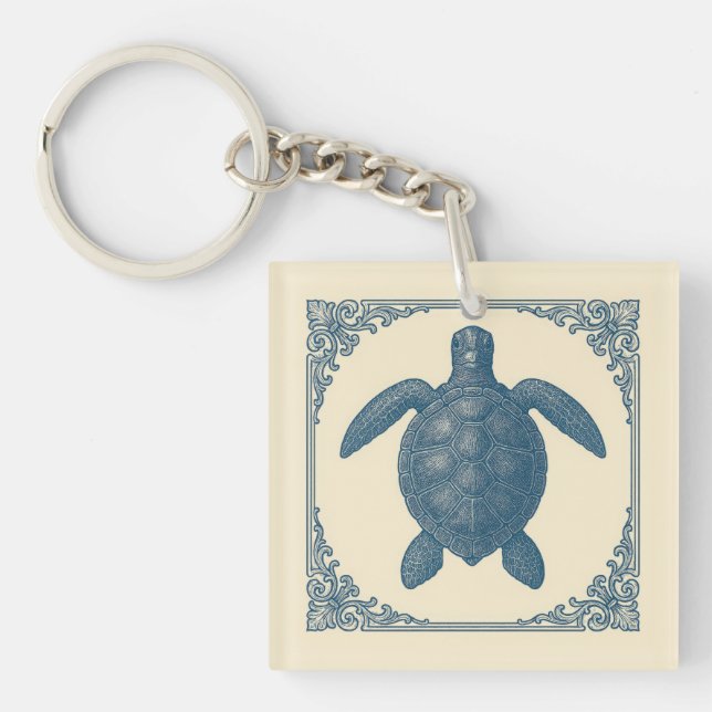 Vintage Blue Sea Turtle Nautical Coastal (Framsidan)