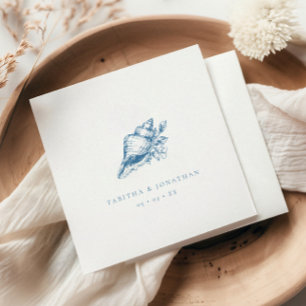 Vintage Blue Seashell-kusten Bröllop Pappersservett