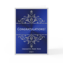 Vintage Blue Silver Namn Grattis Studenten