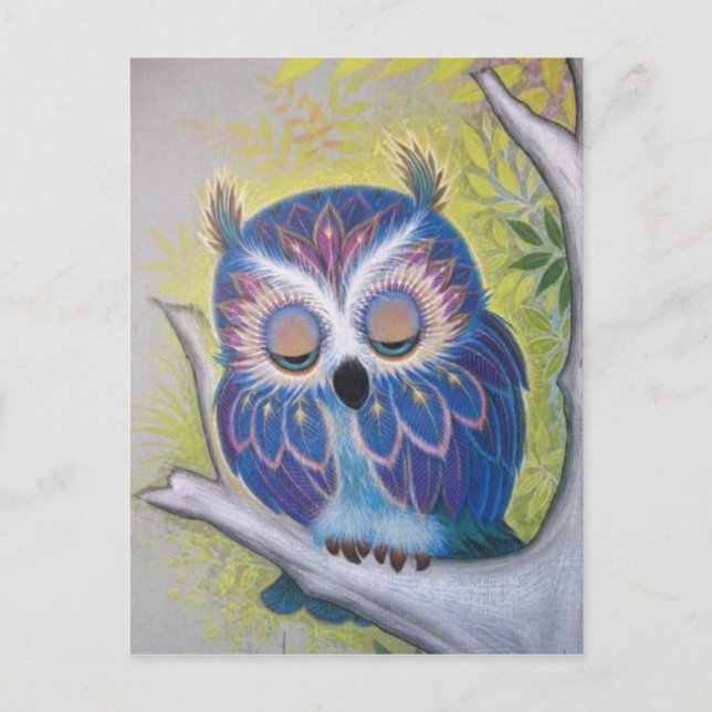 Vintage Blue Sleft Uggla Vykort (Framsida)