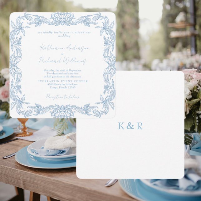 Vintage Blue Square Elegant Wedding  (Skapare uppladdad)