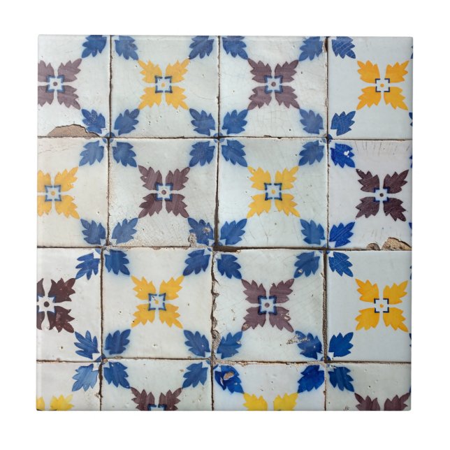 Vintage Blue Star Azulejo portugisiska Kakelplatta (Framsidan)