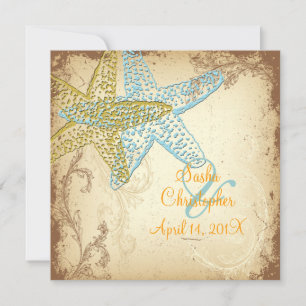 VINTAGE BLUE STARFISH WEDVITATIONS INBJUDNINGAR
