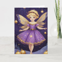 Vintage Blue Starry Nattjul Fairy Kort