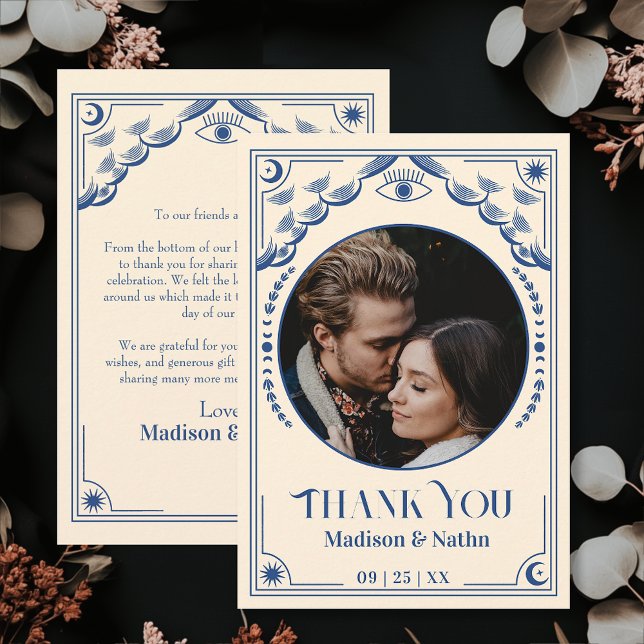 Vintage Blue Tarot Card Photo Bröllop Tack Kort (Skapare uppladdad)