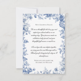 Vintage Blue Toile Floral Wedding Tack Kort